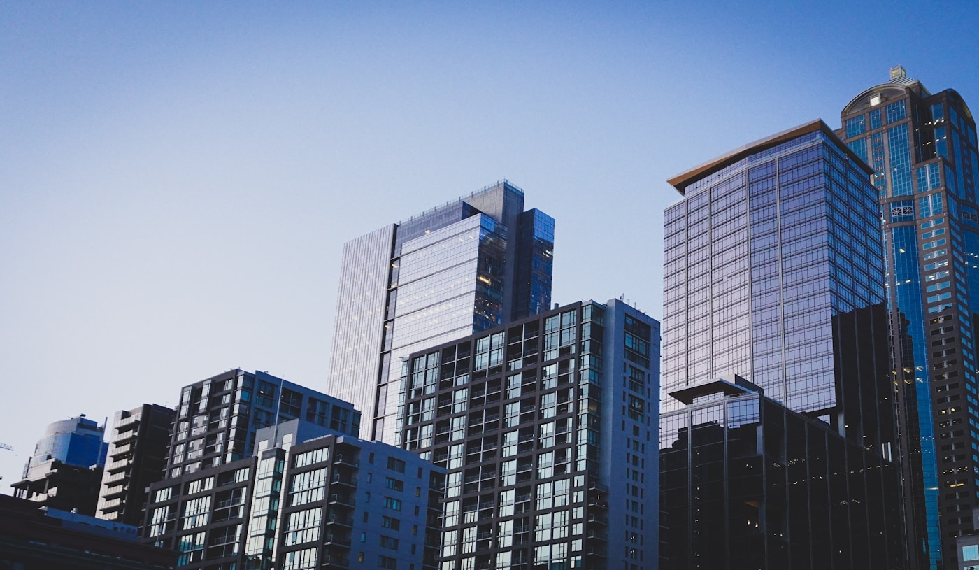 Dense urban commercial buildings, illustrative institutional CRE asset
